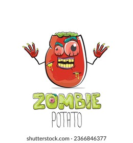 vector funny cartoon red zombie hipster potato character with hair isolated on white background. My name is zombie potato vector concept halloween background. monster vegetable funky character