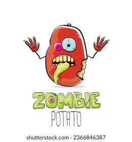 caricatura vectorial graciosa personaje de patata zombi hipster rojo con el pelo aislado en fondo blanco. Mi nombre es el fondo de halloween del concepto de vector de patata zombie. personaje fundido de vegetales monstruo