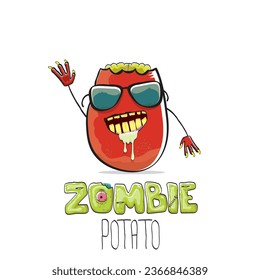 vector funny cartoon red zombie hipster potato character with hair isolated on white background. My name is zombie potato vector concept halloween background. monster vegetable funky character