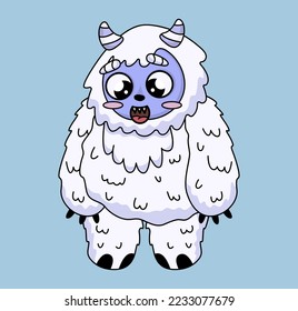 Vector funny cartoon sasquatch, yeti, bigfoot. Cute smiling little Snowman. Design for print, emblem, t-shirt, party decoration, mascot.