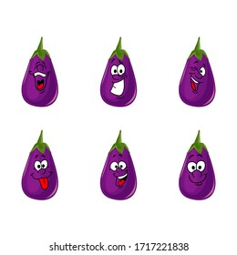 vector funny cartoon smiling eggplant isolated on white background. eggplant vector concept. vegetable funky character