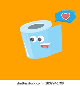 Vector funny cartoon smiling toilet paper roll character isolated on orange background. funky smiling kawaii tolet paper roll character