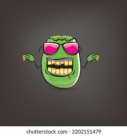 vector funny cartoon spooky green zombie potato character isolated on grey background. Zombie potato vector concept halloween background and label. Dead monster vegetable funky character