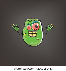 vector funny cartoon spooky green zombie potato character isolated on grey background. Zombie potato vector concept halloween background and label. Dead monster vegetable funky character
