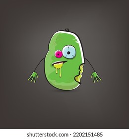 vector funny cartoon spooky green zombie potato character isolated on grey background. Zombie potato vector concept halloween background and label. Dead monster vegetable funky character