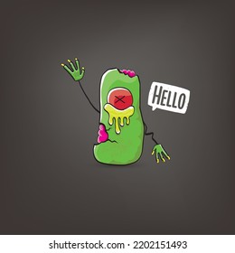 vector funny cartoon spooky green zombie potato character isolated on grey background. Zombie potato vector concept halloween background and label. Dead monster vegetable funky character