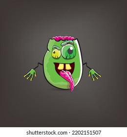 vector funny cartoon spooky green zombie potato character isolated on grey background. Zombie potato vector concept halloween background and label. Dead monster vegetable funky character