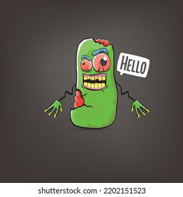 vector funny cartoon spooky green zombie potato character isolated on grey background. Zombie potato vector concept halloween background and label. Dead monster vegetable funky character