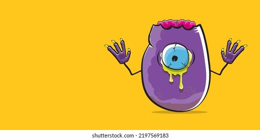 vector funny cartoon spooky violet zombie potato character isolated on orange background. Zombie potato vector concept halloween background and label. Dead monster vegetable funky character