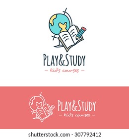 Vector funny cartoon style education logo. Hand drawn study doodle logotype.