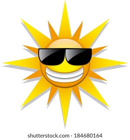 Vector Funny Cartoon Sun Icon Isolated On White Background