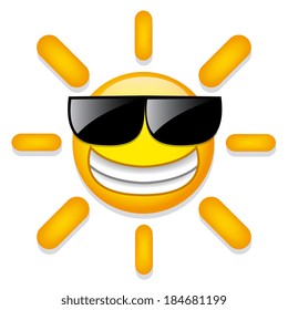 Vector Funny Cartoon Sun Icon Isolated On White Background