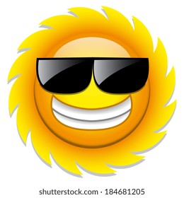 Vector Funny Cartoon Sun Icon Isolated On White Background