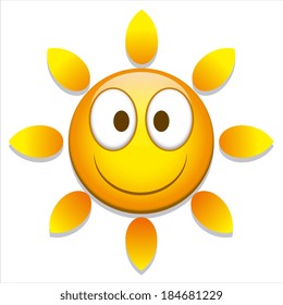Vector Funny Cartoon Sun Icon Isolated On White Background