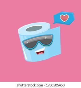 vector funny cartoon toilet paper roll character with sunglasses isolated on pink background. funky smiling kawaii tolet paper roll character