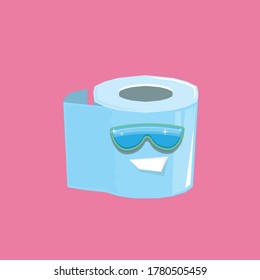 vector funny cartoon toilet paper roll character with sunglasses isolated on pink background. funky smiling kawaii tolet paper roll character