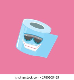 vector funny cartoon toilet paper roll character with sunglasses isolated on pink background. funky smiling kawaii tolet paper roll character