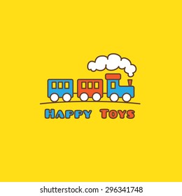 Vector Funny Cartoon Toyshop Logotype. Little Toy Train Logo.