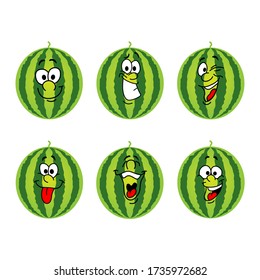 vector funny cartoon watermelon smiling isolated on white background. watermelon vector concept. fruit funky character