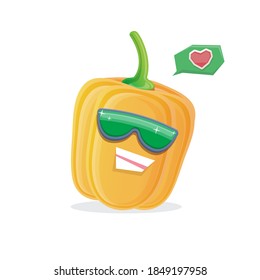 caricatura vectorial divertido personaje de pimiento amarillo con gafas de sol aisladas en fondo blanco. funky sonriente lindo dulce dulce búlgaro pimienta personaje vegetal. 