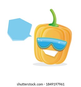 caricatura vectorial divertido personaje de pimiento amarillo con gafas de sol aisladas en fondo blanco. funky sonriente lindo dulce dulce búlgaro pimienta personaje vegetal. 