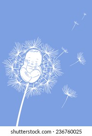 Vector Funny Cartoons Sleeping Newborn Baby On A Dandelion