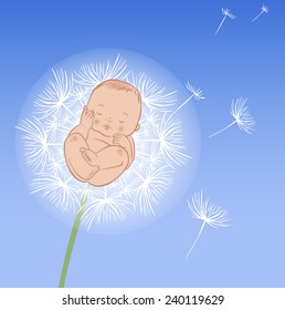 vector funny cartoons sleeping newborn baby on a dandelion