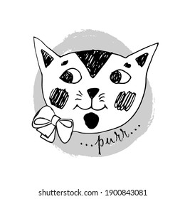 Vector funny  cat. Hand drawn illustration of funny tomcat-mini tiger. Children's drawing style.