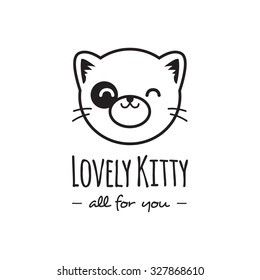 Vector Funny Cat Head Logo Line Stock Vector (Royalty Free) 327868610 ...