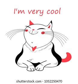 Vector funny cat on a white background. An example for the design of greeting cards, websites, posters and other.