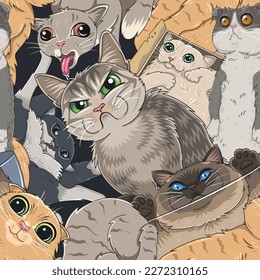 Vector Funny Cat Seamless Pattern