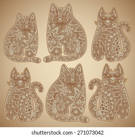 Vector funny cats with floral ornament