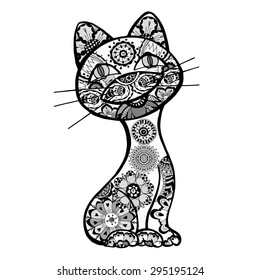 Vector funny cats with floral ornament. Vector illustration