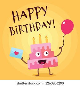 Vector funny character cartoon comic cake birthday card design template
