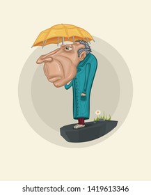 Vector Funny Character Illustration Print Poster Drawing Old Funny Man 