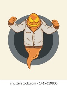 Vector Funny Character Illustration Print Poster Drawing Pumpkin Head