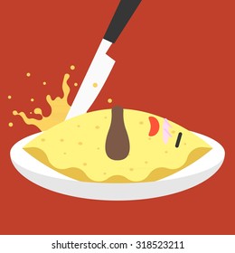 vector funny character Japanese dish,rice and omelet 