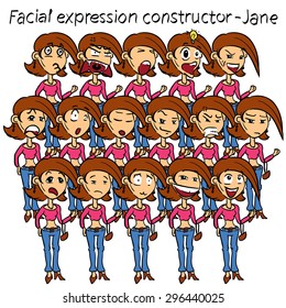 Vector funny characters, doodles illustration, facial expressions - family