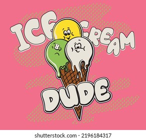 vector funny cheerful ice cream cartoon characters of t shirt prints. 