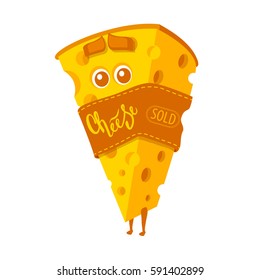 Vector funny cheese with label. Isolated on white background.