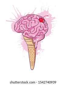 Vector funny colorful  brain icecream for t-shirt printing. 
