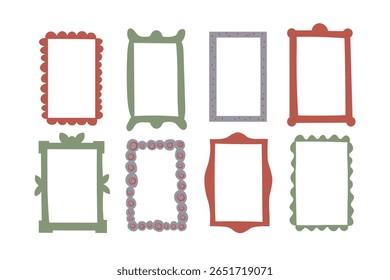 Vector funny coloured frames borders for text on isolated background. Hand drawn festive framing. Design elements for edging, congratulating of holidays, invitation, New Year, birthday, flyer, card