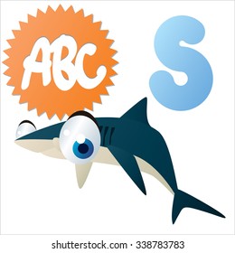 vector funny comic animal alphabet: S is for Shark