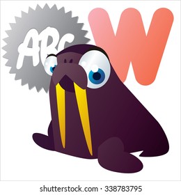 vector funny comic animal alphabet: W is for Walrus