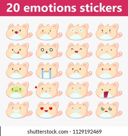 Vector funny comic Cat set emotion stickers for chat