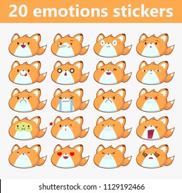 Vector funny comic Fox set cat emotion stickers for chat