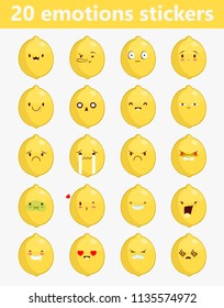 Vector funny comic Lemon set emotion stickers for chat