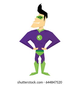 vector funny comic super hero isolated on white background. vector cartoon wrestler man in a super hero costume