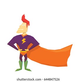 vector funny comic super hero isolated on white background. vector cartoon wrestler man in a super hero costume