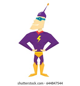 vector funny comic super hero isolated on white background. vector cartoon wrestler man in a super hero costume